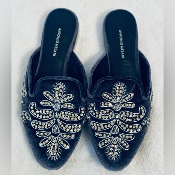 ANTONIO MELANI Genuine Leather | Velvet Embellished Flats | Offers Welcome SZ 6M - Picture 4 of 13